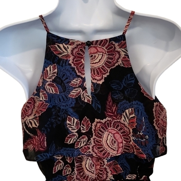 𝅺IZ Byer Floral Halter Keyhole Back Side Slit Maxi Dress - Picture 4 of 7